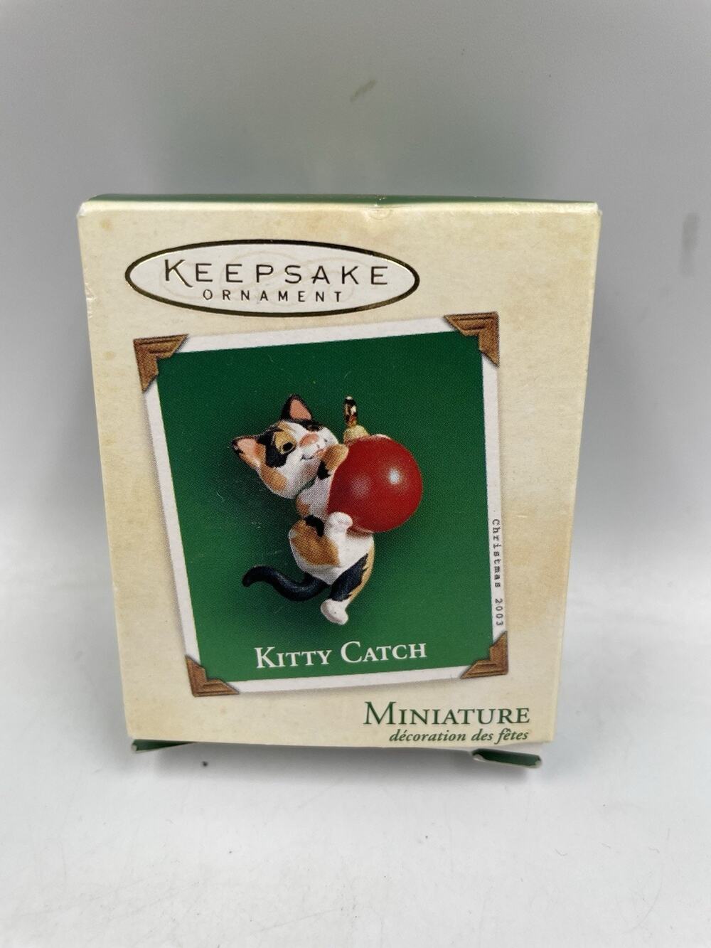 Vtg Hallmark Keepsake`Miniature Kitty Catch Christmas Ornament Calico 2003 NIB